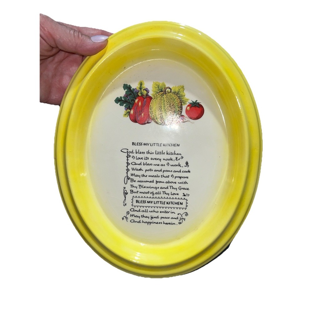 Cottage Core Yellow Ceramic Kitchen Blessings Wall Decor 10.5"x 9" VTG